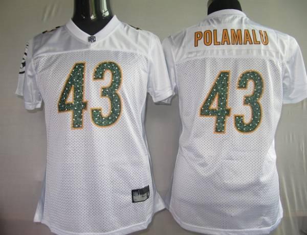 Steelers #43 Troy Polamalu White Women's Sweetheart Stitched NFL Jersey